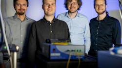 The team in the quantum optics lab: (left to right) Jan Heine, Philip Rübeling, Michael Kues, and Robert Johanning.