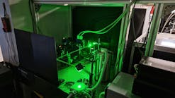 Cryogenic testing setup in Sweeney’s lab: A solar cell is held under cryogenic conditions (-196°C) while being powered by a laser.