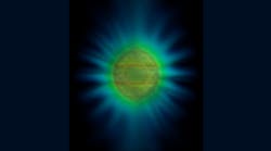 The “shape” (expected intensity distribution) of a single photon emitted by an atom on the surface of a silicon nanoparticle.